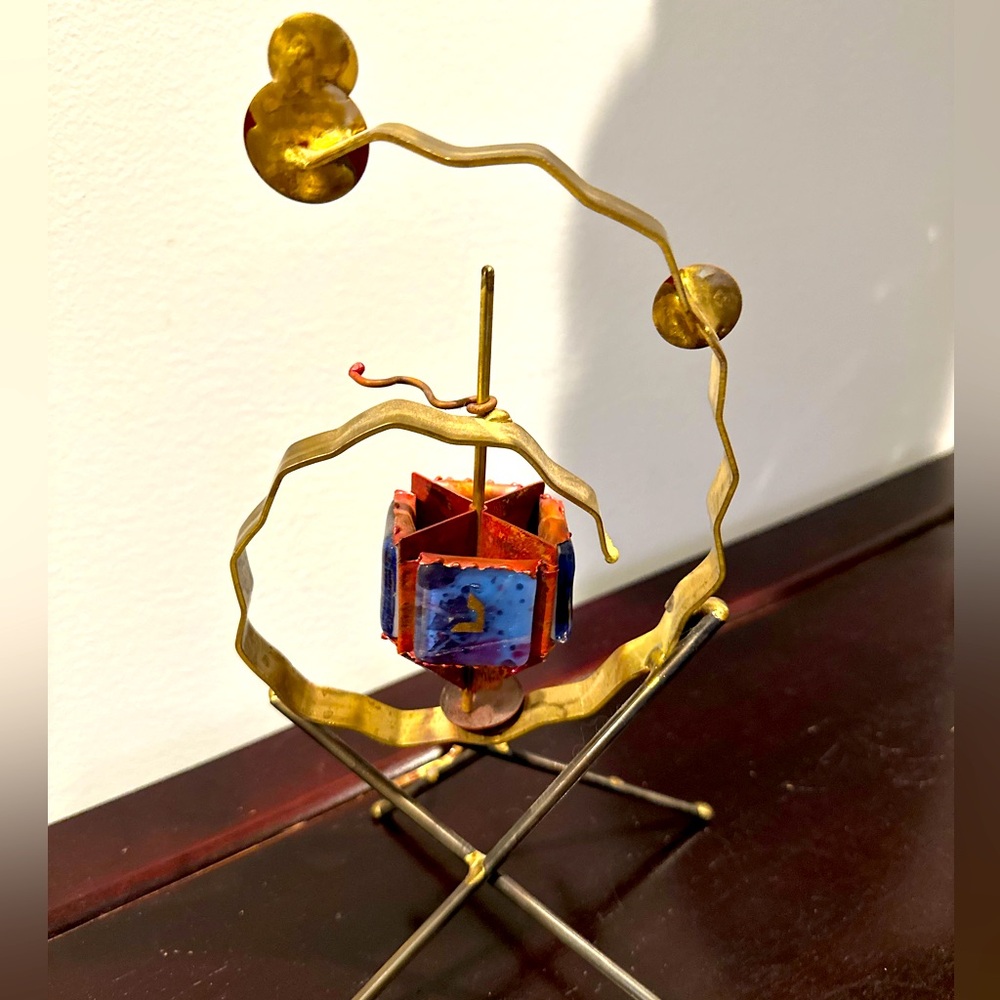 Gary Rosenthal Mixed Metal Spinning Art Glass Dreidel Judaica Hanukkah Sculpture